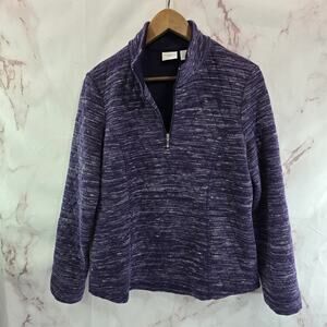 Chicos Pullover Womens 1 Medium Purple Quilted Quarter Zip Heathered Spacedye